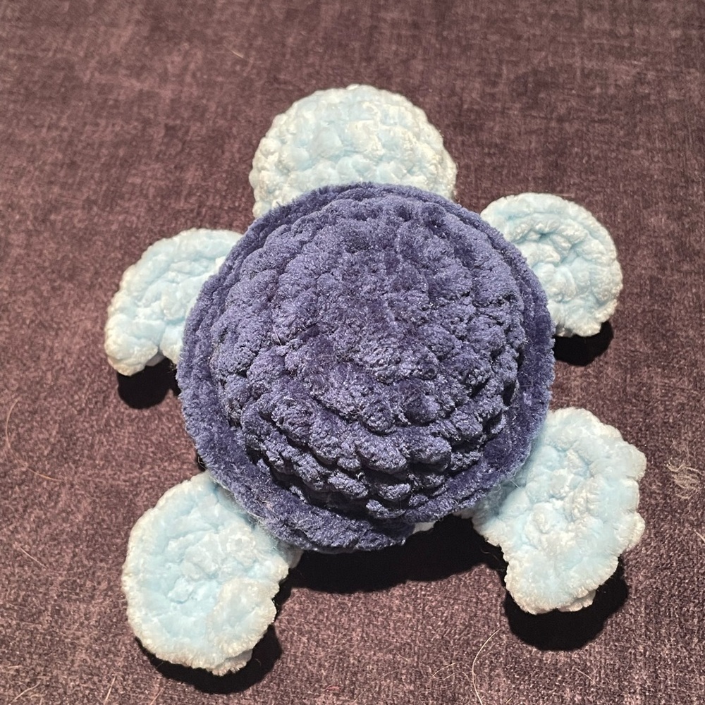 Handmade Crochet Plush Blue and Light Blue Sea Turtle Toy Amigurumi - Picture 5 of 6